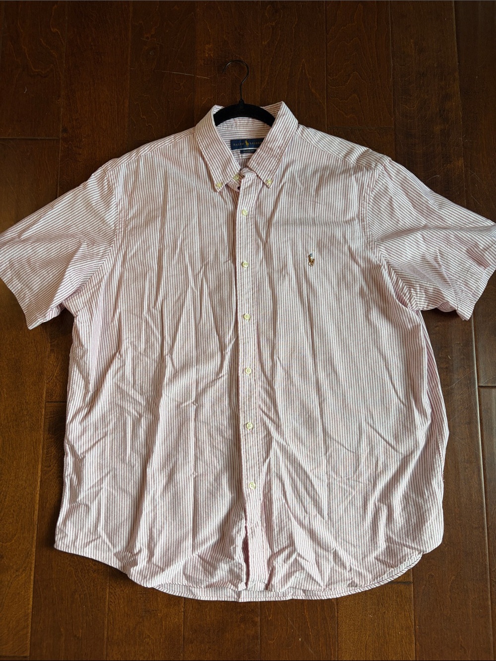 Polo by Ralph Lauren Pink and White Striped Short-Sleeve Button-Down Shirt